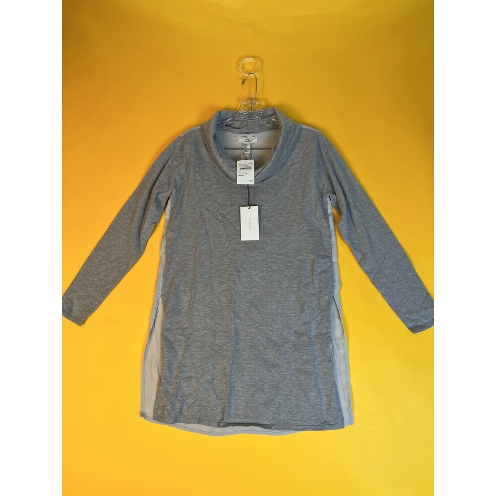 Halston Mock Neck Sweater Grey Pullover Womens XS Side Slit Long Sleeve $118 NWT